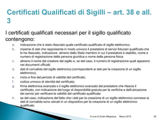 I certificati qualificati necessari per il sigillo qualificato
contengono:
a. indicazione che è stato rilasciato quale cer...