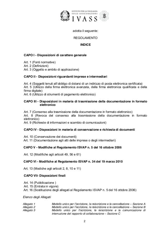 Regolamento IVASS n. 8 del 3 marzo 2015