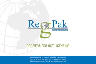 Reg pak biopharma dossiers for out licensing