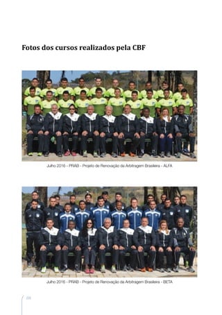 220
Fotos dos cursos realizados pela CBF
Julho 2016 - PRAB - Projeto de Renovação da Arbitragem Brasileira - ALFA
Julho 2016 - PRAB - Projeto de Renovação da Arbitragem Brasileira - BETA
 