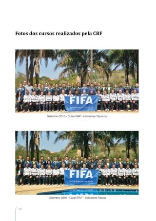 222
Setembro 2016 - Curso RAP - Instrutores Técnicos
Setembro 2016 - Curso RAP - Instrutores Físicos
Fotos dos cursos realizados pela CBF
 