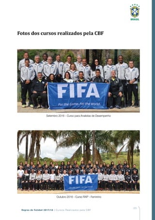 223
Regras de Futebol 2017/18 | Cursos Realizados pela CBF
Setembro 2016 - Curso para Analistas de Desempenho
Fotos dos cursos realizados pela CBF
Outubro 2016 - Curso RAP - Feminino
 