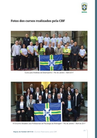 225
Regras de Futebol 2017/18 | Cursos Realizados pela CBF
Curso para Analistas de Desempenho – Rio de Janeiro – Abril 2017
Fotos dos cursos realizados pela CBF
IV Encontro Brasileiro dos Profissionais de Psicologia da Arbitragem – Rio de Janeiro – Abril de 2017
 