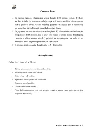 Regras básicas do torneio futebol de salão 2014 | PDF