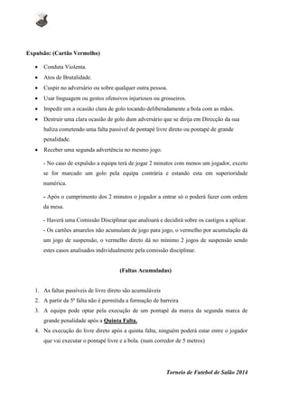 Regras básicas do torneio futebol de salão 2014 | PDF