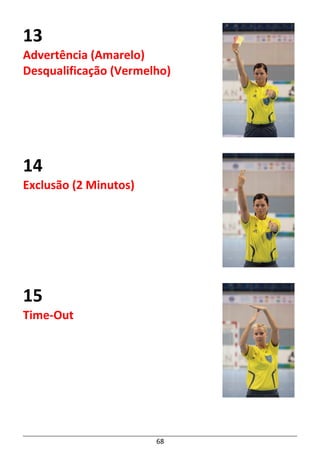 68
13
Advertência (Amarelo)
Desqualificação (Vermelho)
14
Exclusão (2 Minutos)
15
Time-Out
 