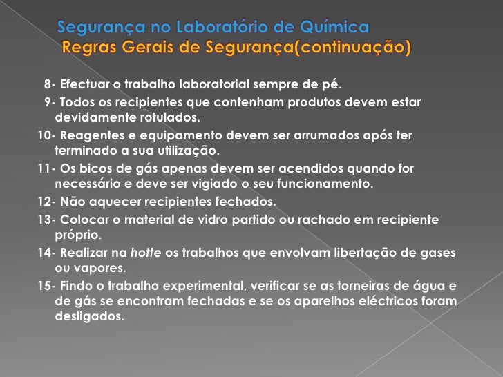 Segurança no laboratorio de quimica resumo Segurança no laboratorio de quimica resumo