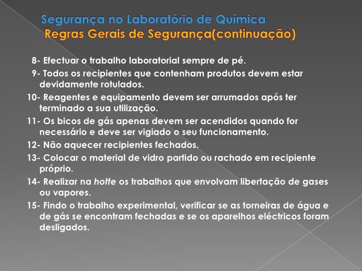 Segurança no laboratorio de quimica resumo