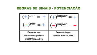 REGRAS DE SINAIS - POTENCIAÇÃO
 