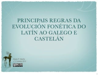 PRINCIPAIS REGRAS DA
EVOLUCIÓN FONÉTICA DO
  LATÍN AO GALEGO E
      CASTELÁN


Álvaro P. Vilariño
v.1.4 xaneiro 2013




                        1
 