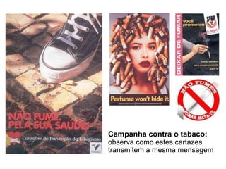 Campanha contra o tabaco:  observa como estes cartazes transmitem a mesma mensagem 