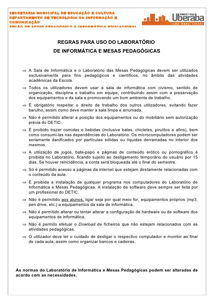 Regras para uso do laboratorio de ciencias Regras para uso do laboratorio de ciencias