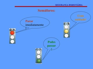 SEGURANÇA RODOVIÁRIA

        Semáforos:
                                     Com
                                   cuidado!
Parar
imediatamente
!



                Podes
                passar
                  !
 