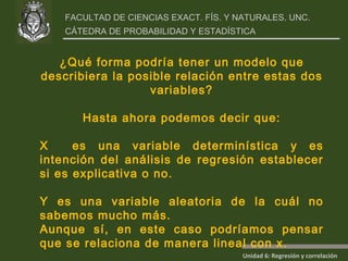 ¿Qué forma podría tener un modelo que describiera la posible relación entre estas dos variables? Hasta ahora podemos decir que: X  es una variable determinística y es intención del análisis de regresión establecer si es explicativa o no. Y es una variable aleatoria de la cuál no sabemos mucho más.  Aunque sí, en este caso podríamos pensar que se relaciona de manera lineal con x. 
