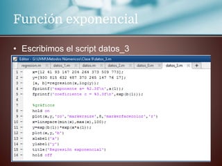 Función exponencial
• Escribimos el script datos_3
 