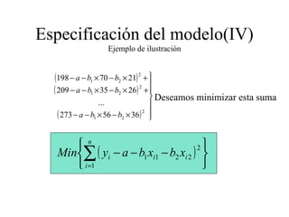 Especificación del modelo(IV) Ejemplo de ilustración Deseamos minimizar esta suma 
