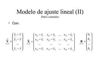 Modelo de ajuste lineal (II) Datos centrados Con: 