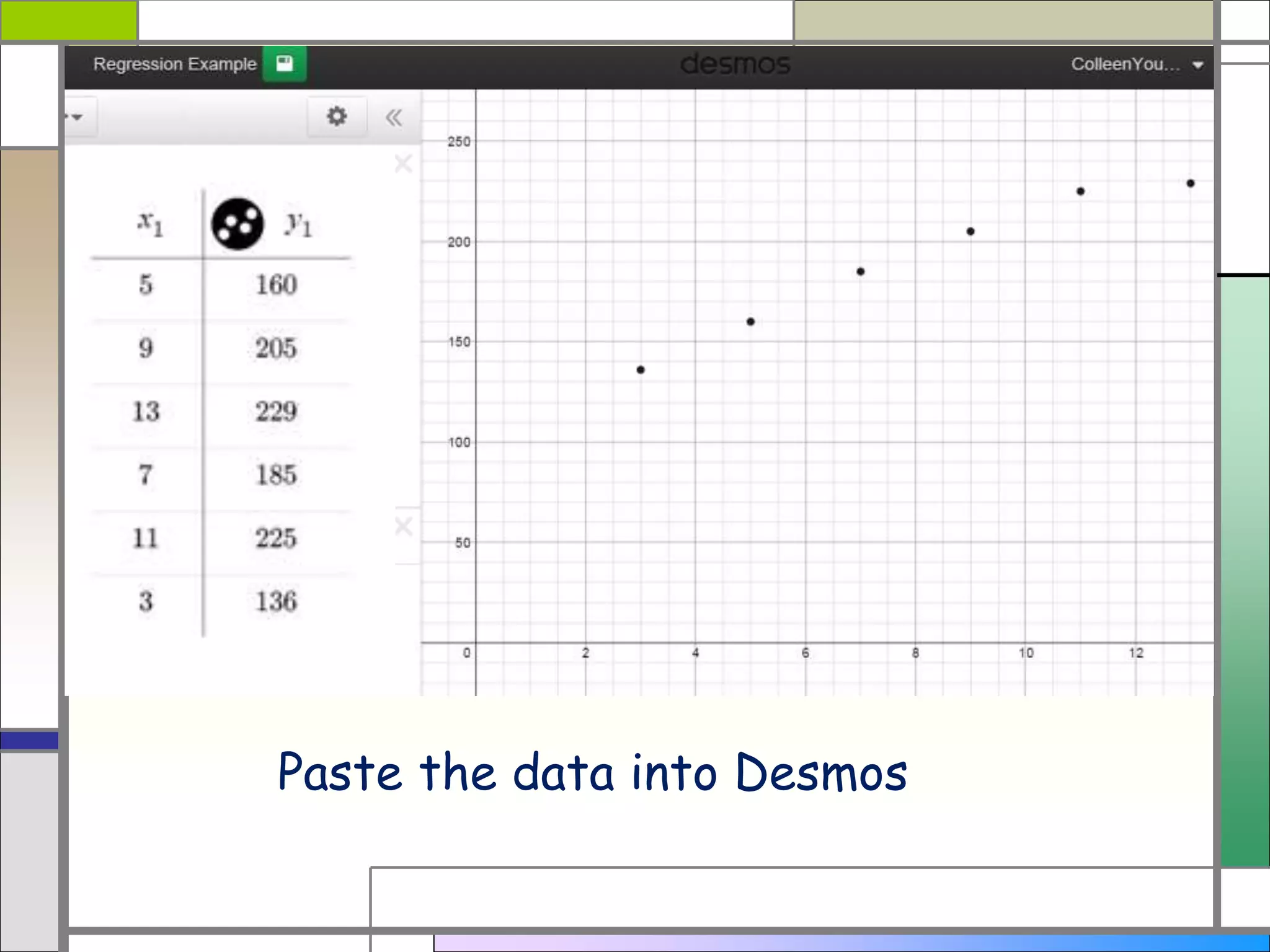 Paste the data into Desmos