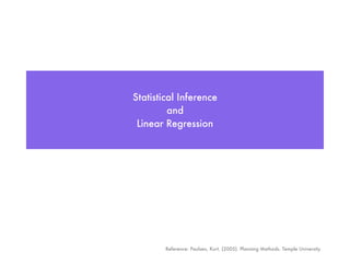 Statistical Inference
and
Linear Regression
Reference: Paulsen, Kurt. (2005). Planning Methods. Temple University.
 
