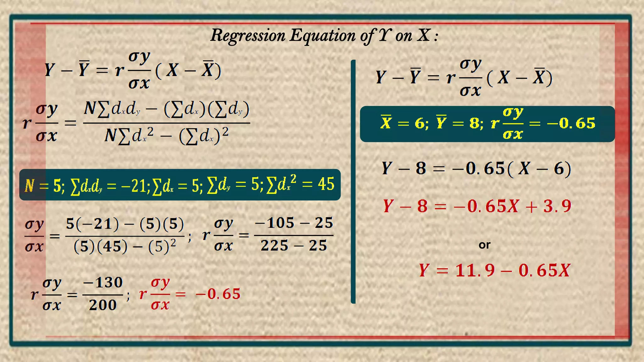 Regression Equation of Y on X :
or
 