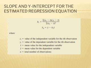 SLOPE AND Y-INTERCEPT FOR THE
ESTIMATED REGRESSION EQUATION
 