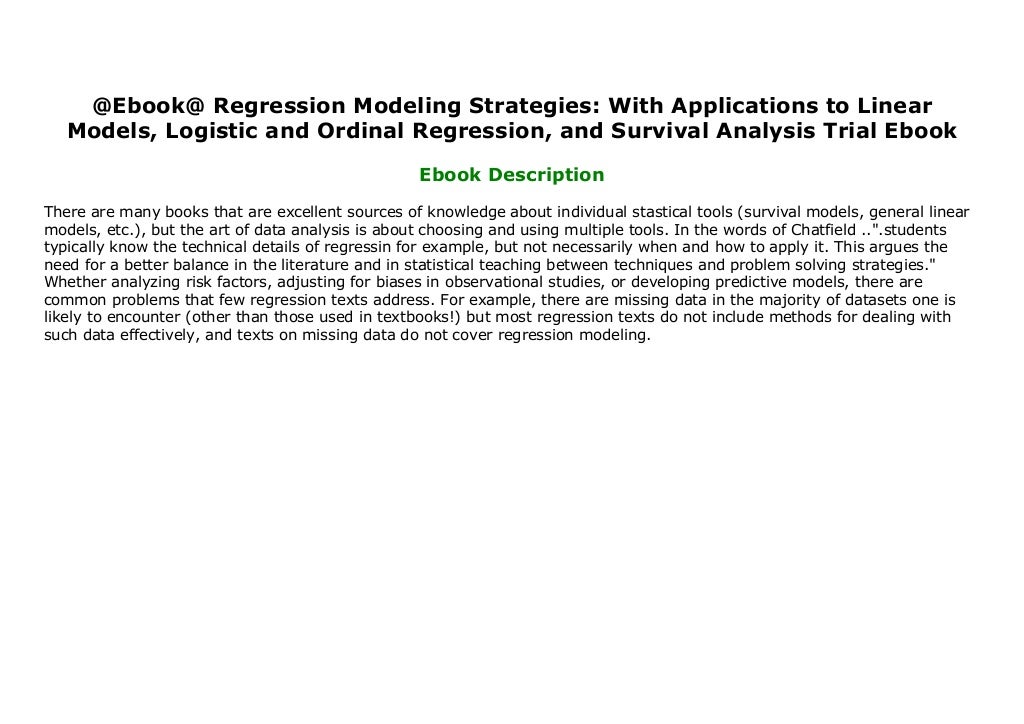 Ebook Regression Modeling Strategies With Applications to Linear