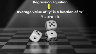Regression Equation
Average value of ‘y’ is a function of ‘x’
Y = a*x + b
 
