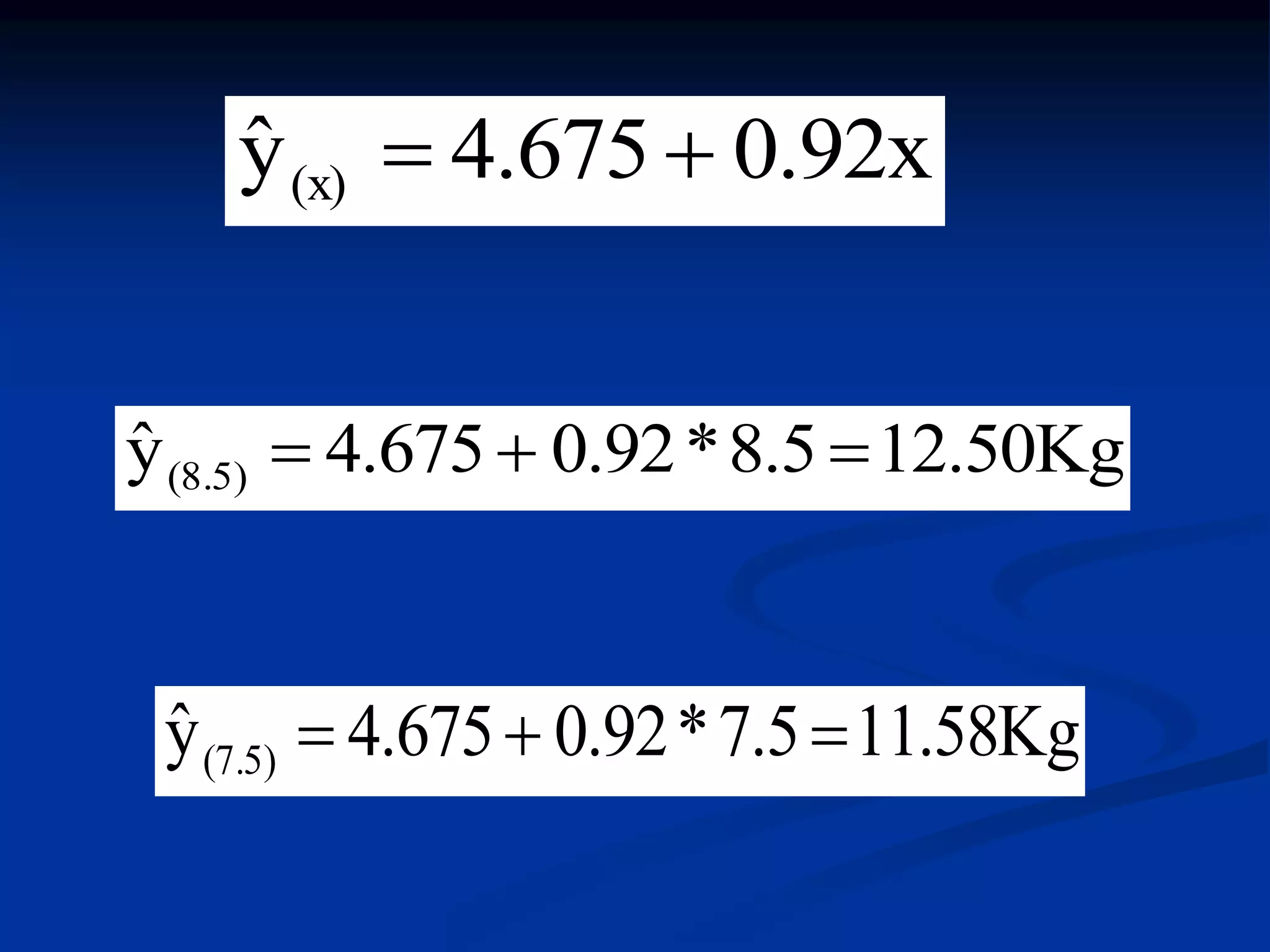 0.92x4.675yˆ (x) 
12.50Kg8.5*0.924.675yˆ (8.5) 
Kg58.117.5*0.924.675yˆ (7.5) 
 