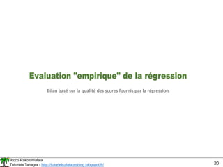 Ricco Rakotomalala
Tutoriels Tanagra - http://tutoriels-data-mining.blogspot.fr/ 20
Bilan basé sur la qualité des scores fournis par la régression
 