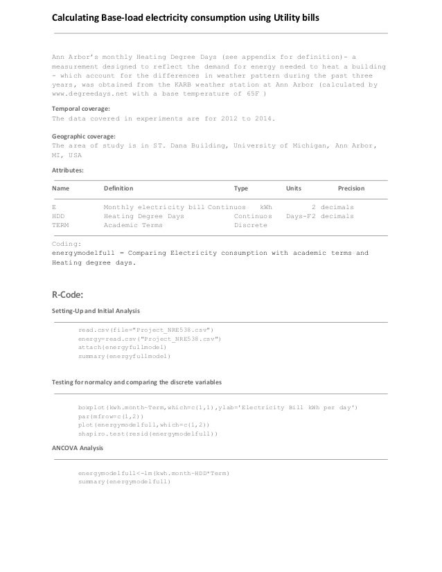regression model for calculating the base load energy using the utili calculate monthly bills