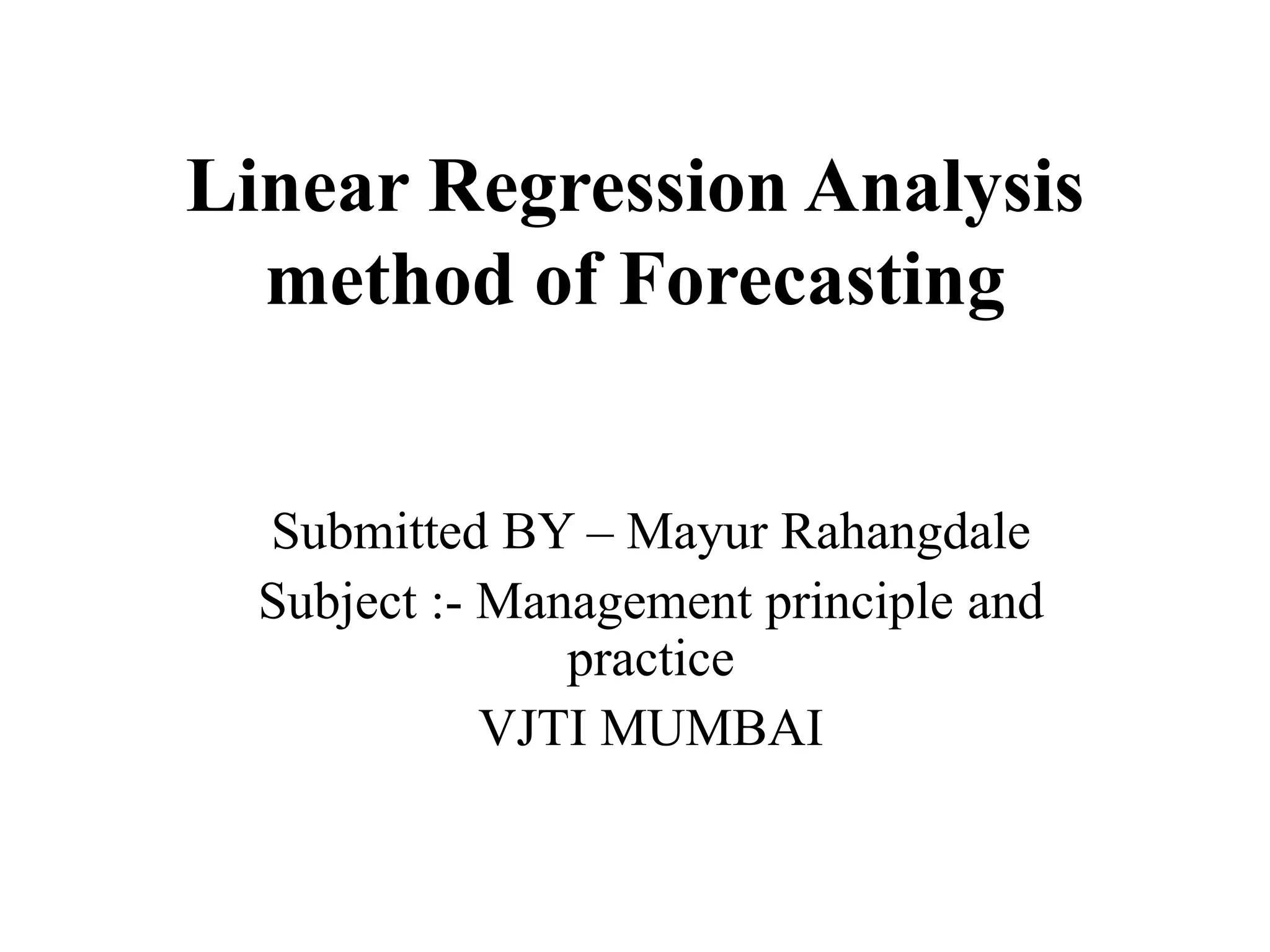Linear Regression Analysis method of Forecasting ,:- Management ...