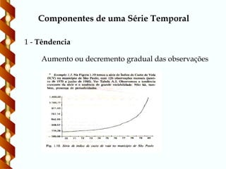 1 - Têndencia
Aumento ou decremento gradual das observações
Componentes de uma Série Temporal
 