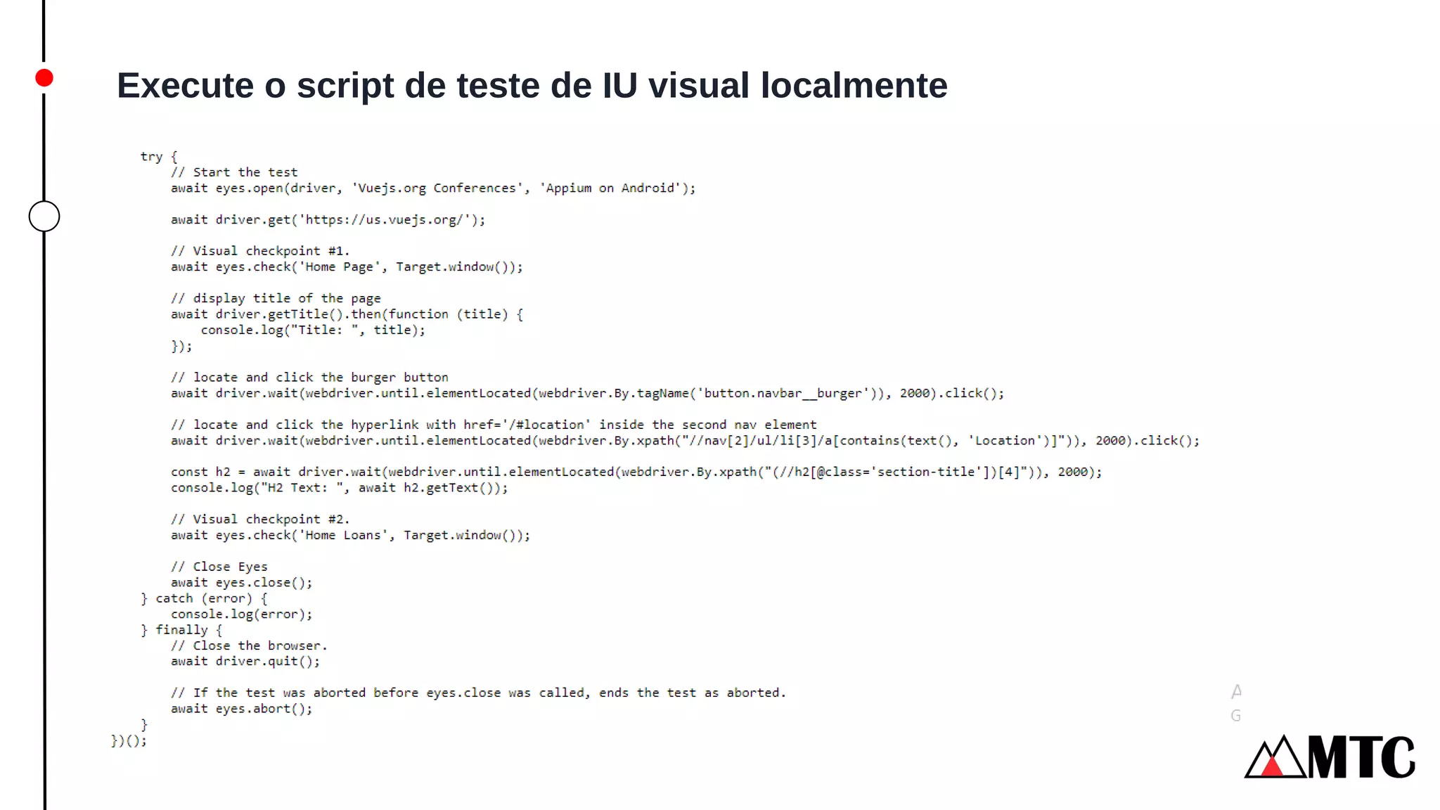 Execute o script de teste de IU visual localmente
 