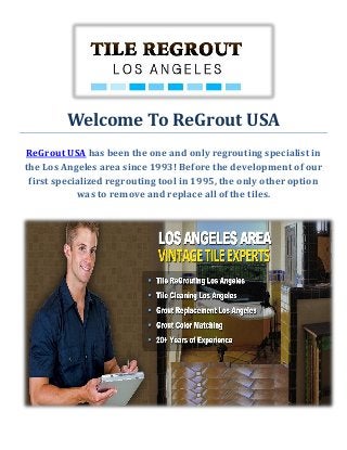 Welcome To ReGrout USA
ReGrout USA has been the one and only regrouting specialist in
the Los Angeles area since 1993! Before the development of our
first specialized regrouting tool in 1995, the only other option
was to remove and replace all of the tiles.
 