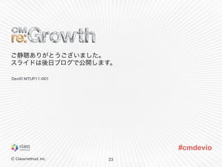 Ⓒ Classmethod, Inc. 
#cmdevio 
ご静聴ありがとうございました。 
スライドは後日ブログで公開します。 
23 
DevIO MTUP11-001 
