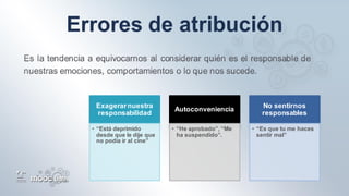 Exagerarnuestra
responsabilidad
• “Está deprimido
desde que le dije que
no podía ir al cine”
Autoconveniencia
• “He aprobado”, “Me
ha suspendido”.
No sentirnos
responsables
• “Es que tu me haces
sentir mal”
 