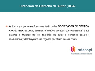 Dirección de Derecho de Autor (DDA)
❖ SOCIEDADES DE GESTIÓN COLECTIVA:
▪ Asociación Peruana de Autores y Compositores (APD...