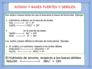 
ACIDOS Y BASES FUERTES Y DEBILES:
 