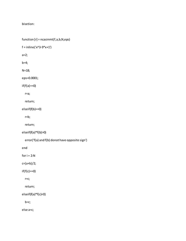 Matlab code for Bisection Method | DOCX