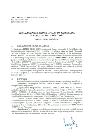 Regulamentul programului de fidelizare „Clubul Agricultorilor” Timac Agro East