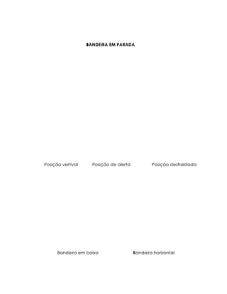 BANDEIRA EM PARADA
                   B




Posição vertival     Posição de alerta           Posição desfraldada




      Bandeira em baixo                  B
                                         Bandeira horizontal
 
