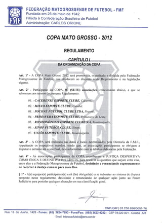 Regulamento da Copa Mato Grosso 2012
