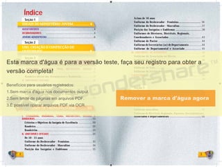 2 3
Seção 2
Índice
Seção 2
USO, CRIAÇÃO E CONFECÇÃO DEUSO, CRIAÇÃO E CONFECÇÃO DE
UNIFORMES ................................................... 8UNIFORMES ................................................... 8
AVENTUREIROS ..................................................................................4
DESBRAVADORES .........................................................................4
JOVENS ADVENTISTAS .......................................................................6
Seção 4
UNIFORME DE DESBRAVADORES ........... 23U
I. EMBLEMAS, INSÍGNIAS, TIRAS, DISTINTIVOS, DIVISAS E
BANDEIRAS....................................................................................... 23
Critérios e Objetivos da Insígnia de Excelência .................... 29
Bandeira.............................................................................. 32
Bandeirim...................................................................................33
II. UNIFORMES OFICIAIS .................................................................33
De 10 - 15 anos
Uniforme do Desbravador - Feminino............................ 33
Uniforme do Desbravador - Masculino ................................ 34
Posição das Insígnias e Emblemas .................................. 35
Seção 1
AVAVENENTUUUTUREREIRIROSOS 444444444444
ç
IDEAIS DO MINISTÉRIO JOVEM.................. 4IDEAIS DO MINISTÉRIO JOVEM.................. 4
Seção 3Seção 3
UNIFORME DE AVENTUREIROS ................ 11
I. EMBLEMAS, INSÍGNIAS, TIRAS, DISTINTIVOS, DIVISAS E
BANDEIRAS ..................................................................................... 11
Bandeira oficial dos Aventureiros e Bandeirim ................ 15
II. UNIFORMES OFICIAIS ................................................................ 16
Uniforme de Aventureiro - Feminino ................................... 16
Uniforme de Aventureiro - Masculino ................................. 16
Uniforme de Departamentais e Associados.................... 21
III. UNIFORME DE ATIVIDADES ..................................................... 22
Seção 5Seção 5
UNIFORME DE JOVENS ............................... 51UUU
I. EMBLEMAS,INSÍGNIAS,DISTINTIVOSEBANDEIRAS .................. 51
II. UNIFORMES OFICIAIS ................................................................. 53
Uniforme feminino .................................................................. 53
Uniforme masculino ................................................................ 54
Uniforme de Distritais,Regionais, Pastores, Secretários(as),
Associados e Departamentais ................................................ 55
Acima de 16 anos
Uniforme do Desbravador - Feminino.......................... 36
Uniforme do Desbravador - Masculino.........................37
Posição das Insígnias e Emblemas ...............................38
Uniformes de Diretores, Distritais, Regionais,
Coordenadores e Associados..............................................43
Uniforme de Pastor ................................................................. 44
Uniforme de Secretários (as) de Departamento ....................44
Uniforme de Departamental e Associado ....................... 45
III. UNIFORMES DE ATIVIDADES ................................................... 48
Uniforme da Associação ou Missão ..................................... 48
Uniforme do clube ................................................................... 48
IV. UNIFORME DO CLUBE DE LÍDERES DE DESBRAVADORES ....... 49
Uniforme de Gala ..................................................................... 49
Uniforme de Atividades .......................................................... 49
V.ACESSÓRIOS ................................................................................ 50
Colete e Jaqueta ...................................................................... 50
 