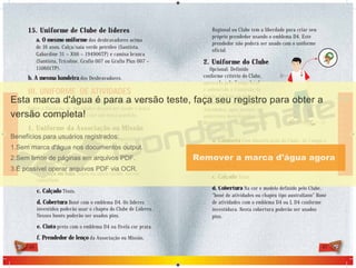 46 47
15. Uniforme de Clube de líderes
a. O mesmo uniforme dos desbravadores acima
de 16 anos. Calça/saia verde petróleo (Santista,
Gabardine 31 – X66 – 194906TP) e camisa branca
(Santista, Tricoline, Grafio 007 ou Grafio Plus 007 –
110601TP).
b. A mesma bandeira dos Desbravadores.
III. UNIFORME DE ATIVIDADES
Usado sempre que possível, para identificação visual.
Sobre o Uniforme de Atividades deverá ser usado o lenço
oficial. O Clube não poderá criar um lenço paralelo.
1. Uniforme da Associação ou Missão
Será definido pelo Campo Local. Sua composição básica
terá:
a. Camiseta Com identificação do Campo e o
emblema D4.
b. Calça ou Saia Jeans ou outro tecido, exceto
camuflado.
c. Calçado Tênis.
d. Cobertura Boné com o emblema D4. Os líderes
investidos poderão usar o chapéu do Clube de Líderes.
Nesses bonés poderão ser usados pins.
e. Cinto preto com o emblema D4 na fivela cor prata.
f. Prendedor de lenço da Associação ou Missão,
Regional ou Clube tem a liberdade para criar seu
próprio prendedor usando o emblema D4. Este
prendedor não poderá ser usado com o uniforme
oficial.
2. Uniforme do Clube
Opcional. Definido
conforme critério do Clube,
aprovado pelo Campo local
e submetido à Comissão da
Igreja. O Clube só poderá
confeccionar seu Uniforme de
Atividades, após possuir os
anteriores mencionados neste
Regulamento. Sua composição
básica será:
a. Camiseta Com identificação do Clube, do Campo e
o emblema D4.
b. Calça ou Bermuda De acordo com o critério da
Igreja local.
c. Calçado Tênis.
d. Cobertura Na cor e modelo definido pelo Clube,
“boné de atividades ou chapéu tipo australiano” Boné
de atividades com o emblema D4 ou L D4 conforme
investidura. Nesta cobertura poderão ser usados
pins.
DESBRAVADORES
DESBRAVADORES
a
b
c
 