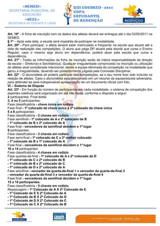 Pré - regulamento geral da XIII COESRED.