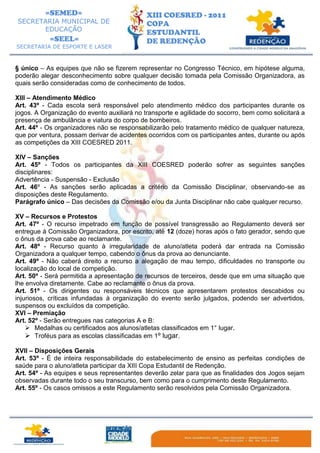 Pré - regulamento geral da XIII COESRED.