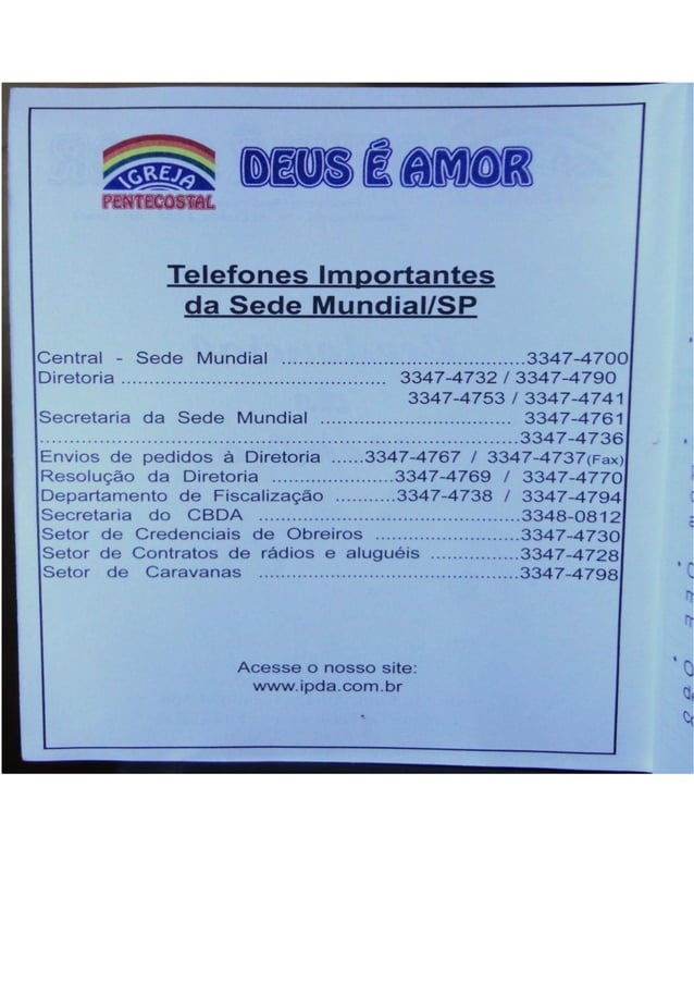 Regulamento interno da igreja pentecostal deus