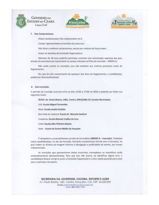 Regulamento Miss e Mister Irauçuba 2018