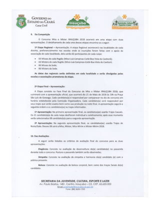 Regulamento Miss e Mister Irauçuba 2018