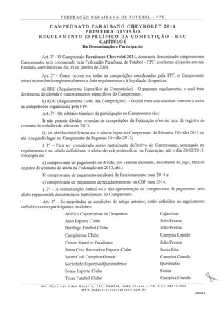 Regulamento Campeonato Paraibano 2014